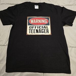 Warning Official Teenager Short Sleeve‎ Graphic T-Shirt Black Size Medium